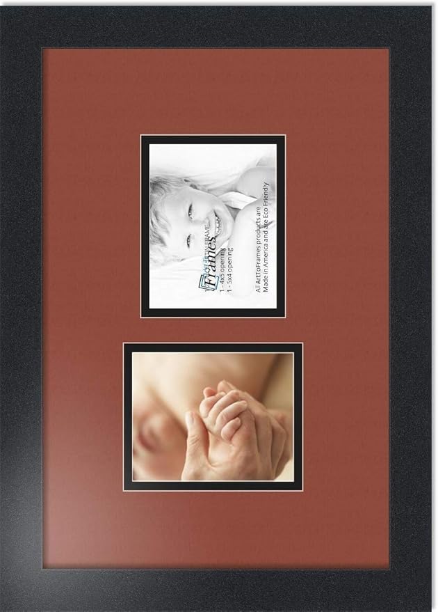 ArtToFrames Collage Photo Frame Double Mat with 2 - 4x5 Openings and Satin Black Frame