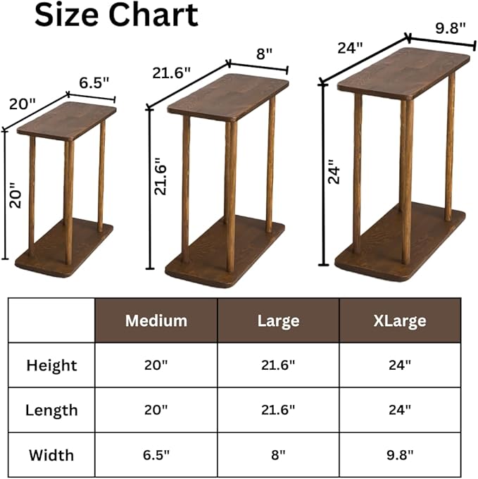 Rectangular Solid Wood Narrow Side Table, Skinny Bedside Table, Small End Table (Dark Walnut, Large)