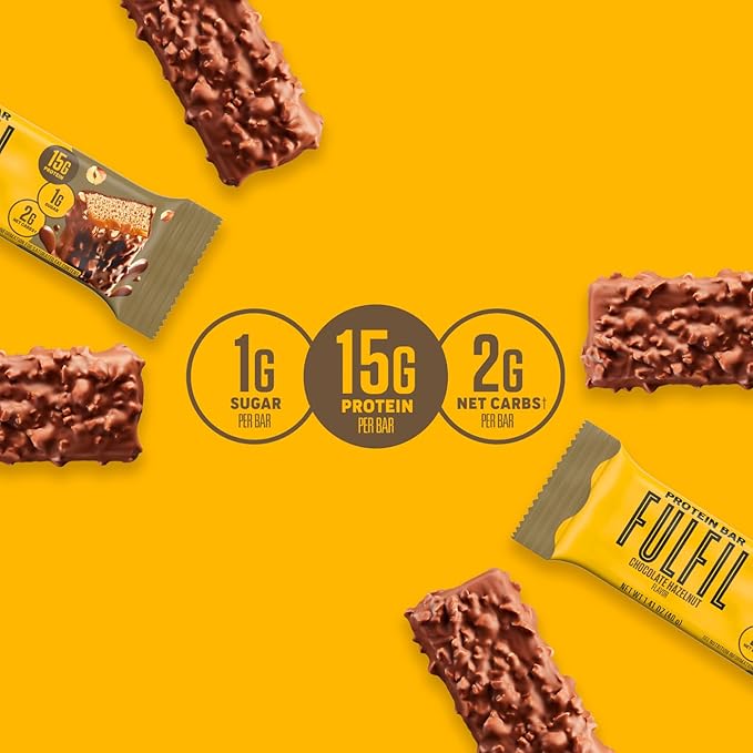 FULFIL Protein Snack Bars, Chocolate Hazelnut Flavored, Gluten Free with 15g Protein, Pantry Staples, 12 Count