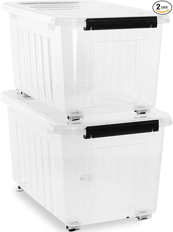 Citylife 54 QT Clear Plastic Storage Bins with Lids Stackable and Nestable Storage Boxes with Lids Large Plastic Storage Containers for Garage, Closet, Kitchen, 2 Packs
