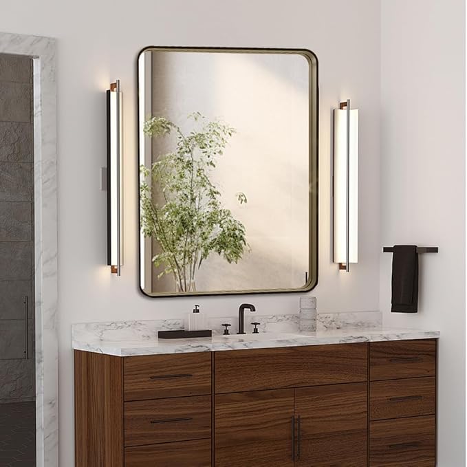 Bronze 22x30 Inch Metal Framed Mirror for Wall, Large Rounded Rectangle Mirror, Anti-Rust, Tempered Glass, Hangs Horizontally or Vertically