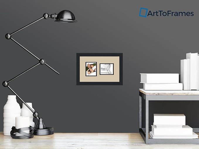 ArtToFrames Collage Photo Frame Double Mat with 2-4x5 Openings and Satin Black Frame