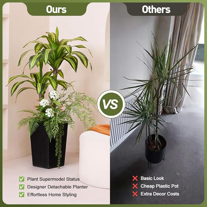 Artificial Dracaena Tree 4ft Artificial Plants Indoor UV Resistant, Dracaena Fake Plants with Multiple Plants in Black Tall Planter for Indoor Outdoor Decoration (1 Pack)