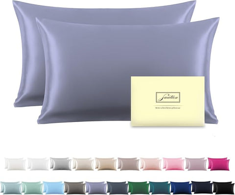 Silk Pillowcase for Hair and Skin,Soft,Breathable and Sliky 100% Queen Silk Pillow Case Set of 2,Both Sides Natural Mulberry Silk Pillowcases with Hidden Zipper(Queen Size 20"X 30",2pcs)