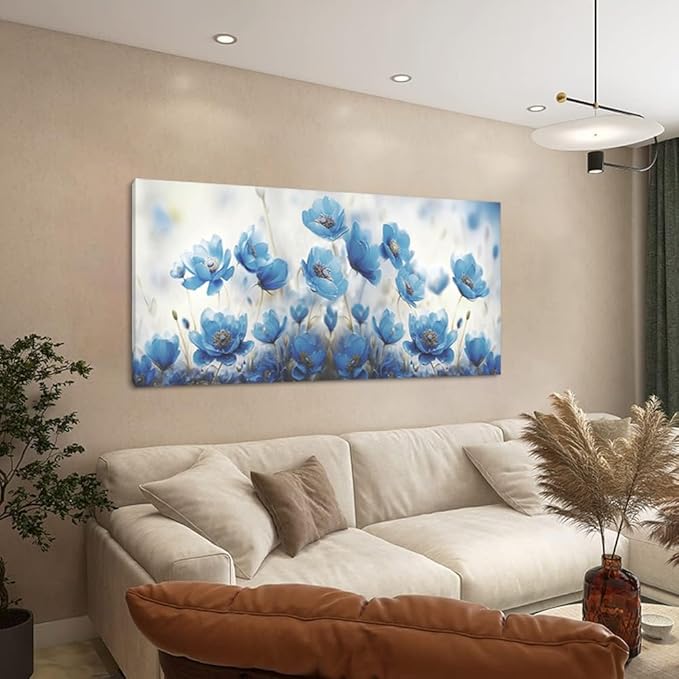 Blooming Blue Flowers Plants Wall Art Decor Artwork for Bedroom (30x60 Inches)