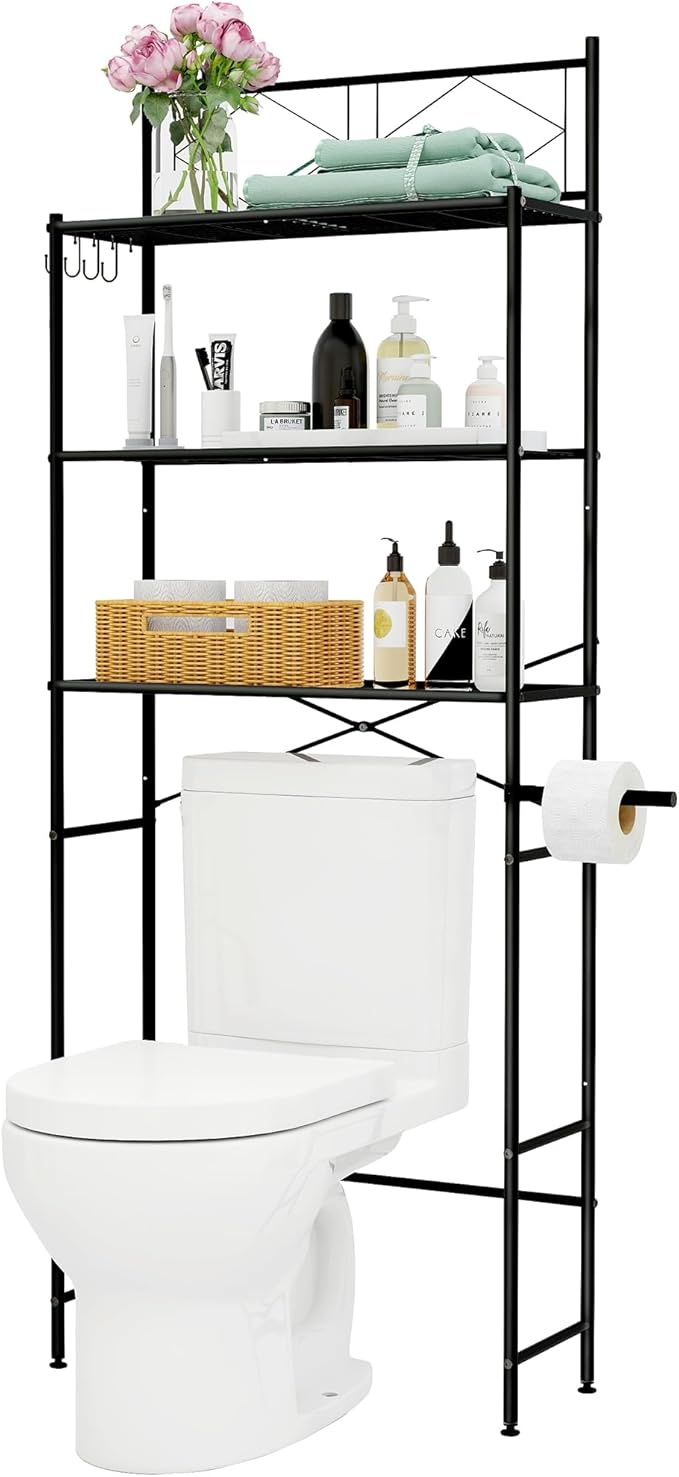 MallBoo Over The Toilet Storage Rack,Metal 3-Tier Over Toilet Organizer Shelf,Freestanding Above Toilet Shelf for Bathroom, Laundry(Black)