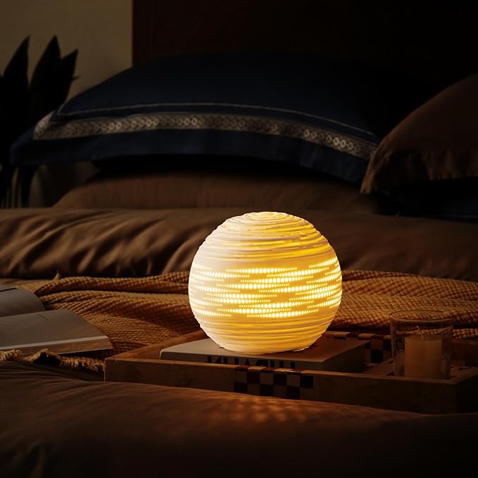 RONDURE 8.7" Modern Ceramic Table Lamp, Modern Bedside Lamps for Bedroom, Living Room and Nightstand, White Translucent Ceramic Shade, Warm Ambient Lighting, Home Decor