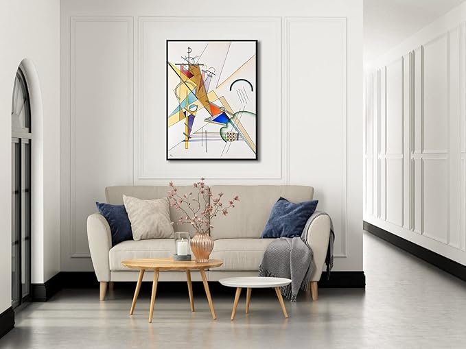 Wieco Art Large Framed Canvas Wall Art Gewebe 1923 by Wassily Kandinsky Classic Abstract Famous Paintings Reproductions for Home Decoration Office decorationsand