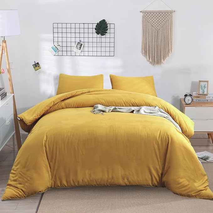 Pureant Mustard Comforter Set Queen Dark Yellow Bedding Comforter Sets Women Girls Soft Turmetric Queen Size Comforter Sets Solid Ginger Yellow Blanket Durable