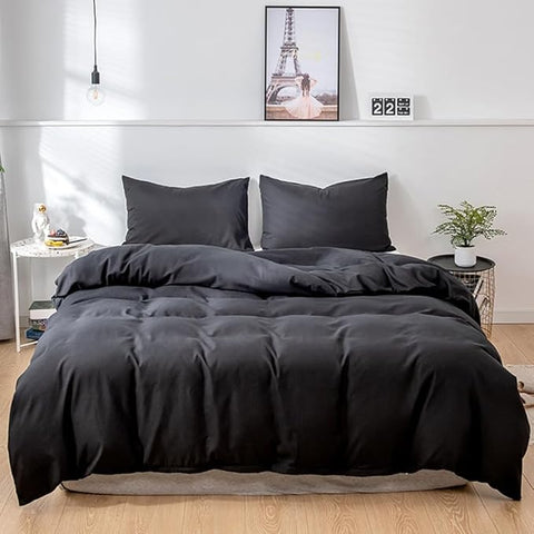 CLOTHKNOW Black Comforter Set King Size All Black Bedding Comforter Sets Men Boys Comforter Soft Comforter with 2 x Pillow Cases