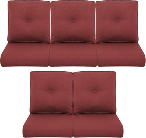 Patio Chair Cushions 5 Packs - Outside 22x24 High Back Water-Resistant Cushion with Zipper Cover for Outdoor Glider Rocking Chairs Loveseat 3-seat Couch Sofa – Red/Buckle
