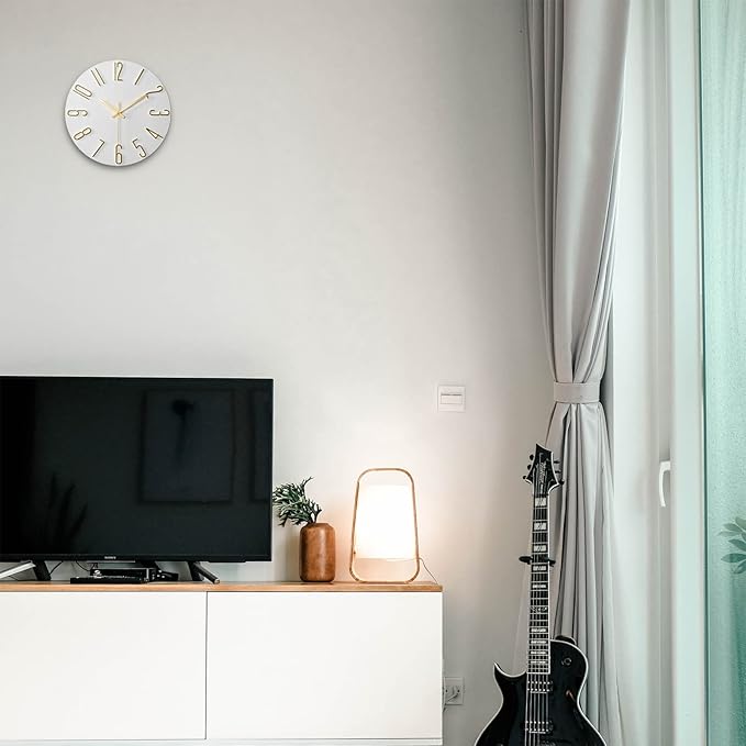 Faupugh Wall Clock Battery Powered 12 inch Silent Wall Clock, Exquisite Modern Style Decorative Clock, Suitable for Home, Office, School, Kitchen, Bedroom, Living Room (White)
