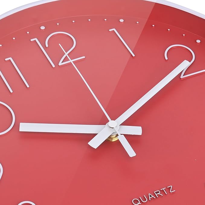 Wall Clock Battery Operated Non-Ticking Modern Analog Wall Clocks for Kitchen, Bedroom Decor (10 Inch, Red)