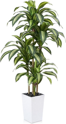 Artificial Dracaena Tree 6FT - UV Resistant Faux Tree with Large Taper Planter & Pebbles - Tall Fake Plants Indoor & Outdoor, Potted Floor Plant for Home Living Room Porch Decor, VN127