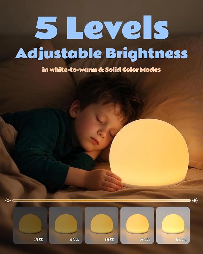 Night Light for Kids, Soft Egg Light with 13 Colors Changing Mode, Ball Mood Lighting for Bedroom, Auto-dim in 30 Minutes, Adjustable Brightness Globe Lamp Ambient Lighting