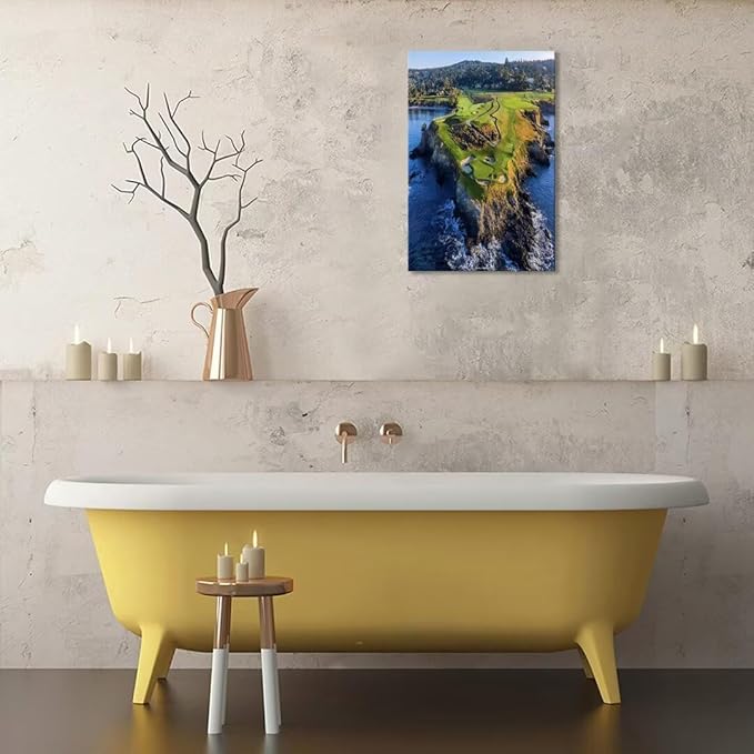 Pebble Beach Golf Course Canvas Wall Art for Living Room Bedroom Bathroom Home Decorations Sports Landscape Office Room Decor Golf Framed Artwork Giclee Prints Ready to Hang(24''W x 36''H)