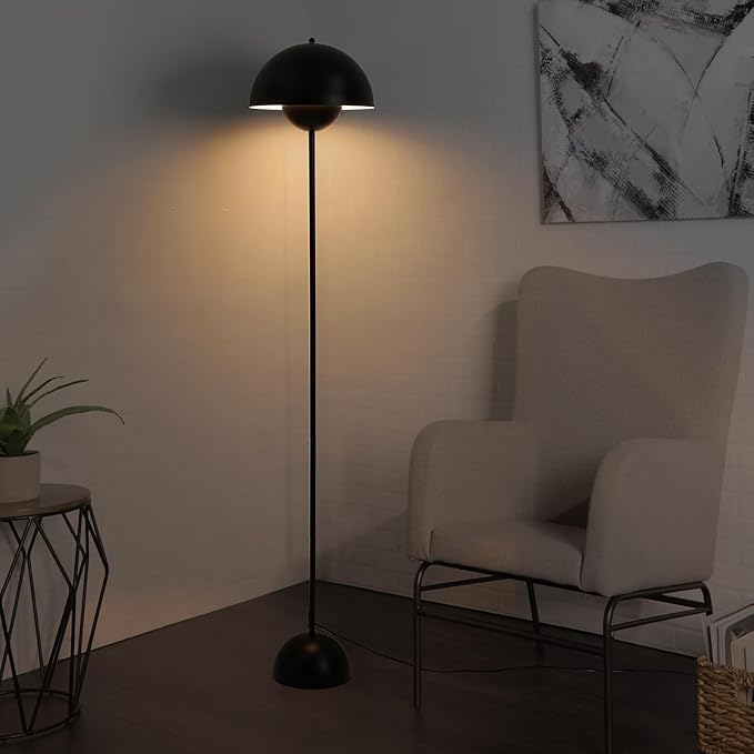 Modern Floor Lamp for Living Room, Industrial Tall Standing Lamp for Bedroom, Metal Shade Reflecting Light Reading Floor Lamp for Office, Nursery Room, Corner(Black)