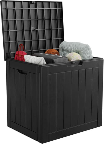 30 Gallon Deck Box,Resin Outdoor Storage Box with Lockable for Patio Furniture, Garden Tools Waterproof Outside Storage Box (Black)