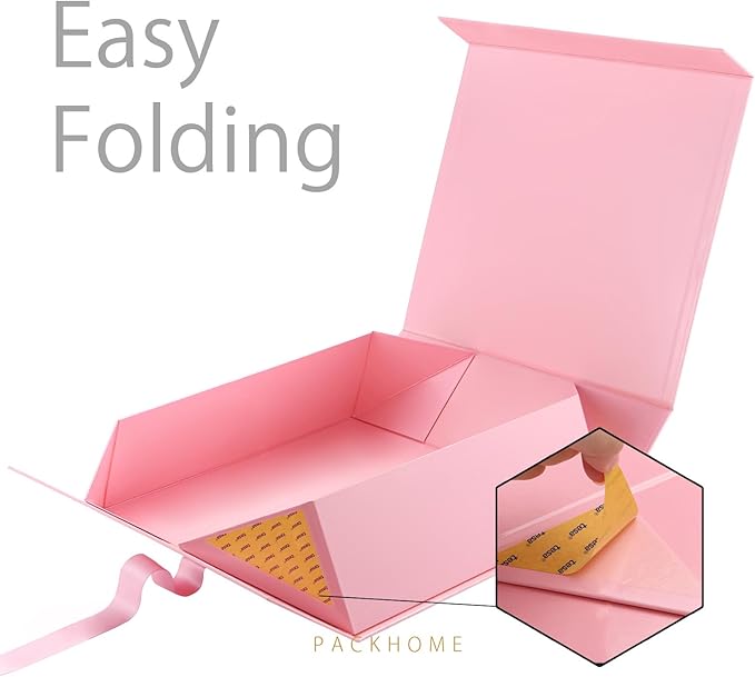 PACKHOME 17x14.5x5.5 Inches, 3 Extra Large Gift Boxes with Lids, Magnetic Closure Boxes with Ribbon for Clothes and Large Gifts (Glossy Pink)