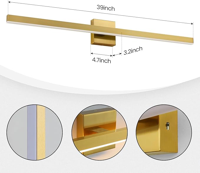 KAISITE Brushed Gold Vanity Light for Bathroom Above Mirror 39 inch LED 5CCT Bathroom Lighting Fixtures Dimmable Modern Bath Wall Light Fixture Over Mirror