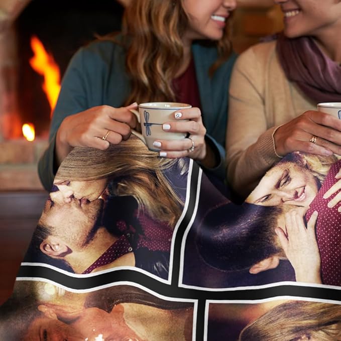 Custom Sherpa Fleece Blanket with Photos, Text, Soft, Warm, Fuzzy Personalized Couples Gifts for Boyfriend, Girlfriend