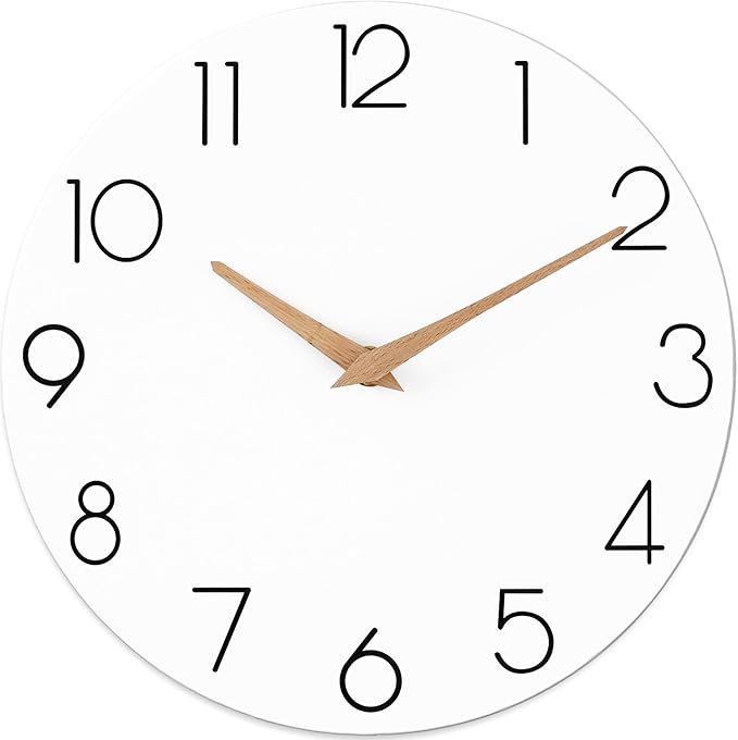 Wall Clock, 16 Inch Wooden Battery Operated Wall Clocks Silent Non-Ticking, Decorative White Clock for Living Room, Bedroom, Kitchen, Home, Office, School, Hotel