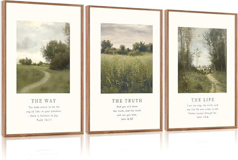 CHDITB christian Path Framed Canvas Wall Art Set, Biblical Verses Wall Decor, scripture Spiritual Wall Painting, Vintage the way the truth the life Art Prints for Church Zen Room Office 16"x24"x3