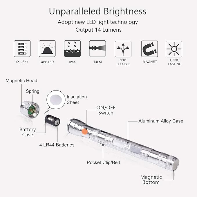 Magnetic Pickup Tool Gifts for Men, Telescoping Magnet Flashlight, Gifts Idea & Gifts for Him, Mechanic, Tech, Handyman, Boyfriend, Birthday Gifts for Dad, Husband, Father, Black, Silver