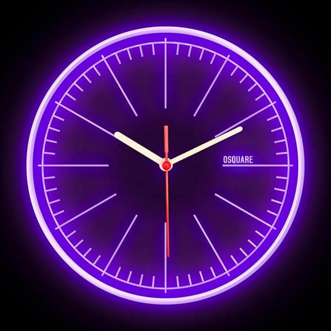 25ck1491 OSQUARE Home Decor Shop Living Room Man Cave Garage Illuminated Designer Wall Clock Flexible Flex Neon Clock 7 Colors 10" (Purple)