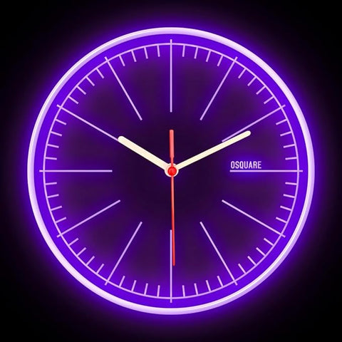 25ck1491 OSQUARE Home Decor Shop Living Room Man Cave Garage Illuminated Designer Wall Clock Flexible Flex Neon Clock 7 Colors 10" (Purple)