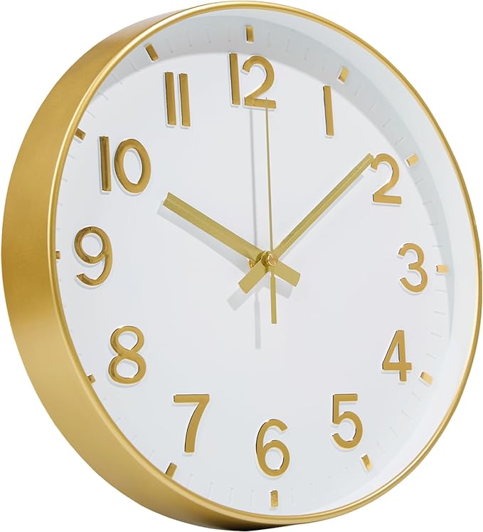 Gold Wall Clock, 8 Inch Wall Clocks Battery Operated, Round Modern Non Ticking Silent Digital Analog Small Wall Clock for Bedroom Living Room Kitchen Office Gym Classroom Outdoor Clocks