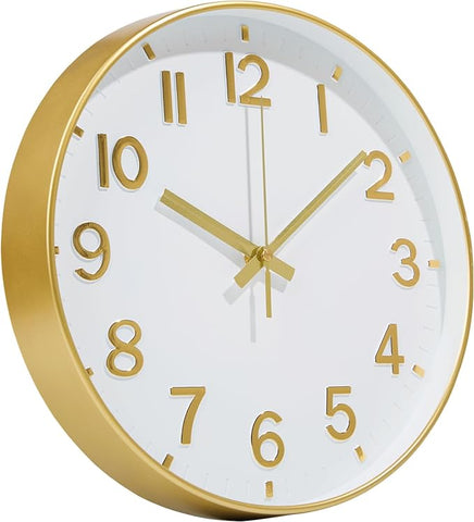 Gold Wall Clocks Battery Operated, 12 Inch Non Ticking Digital Wall Clock, Silent Analog Clock for Bedroom Living Room Kitchen Office Gym Classroom, Large Number Clocks for Seniors Elderly