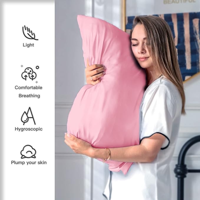 Mulberry Silk Pillowcase for Hair and Skin Pillow Case with Hidden Zipper Soft Breathable Smooth Cooling Silk Pillow Covers for Sleeping (Pink, King（20"X 36"）)
