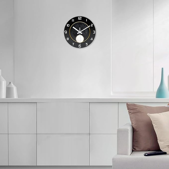 XNM Round Black Wall Clock for Bedroom 12 Inch Small Wall Clocks Battery Operated Silent Wall Clock Modern