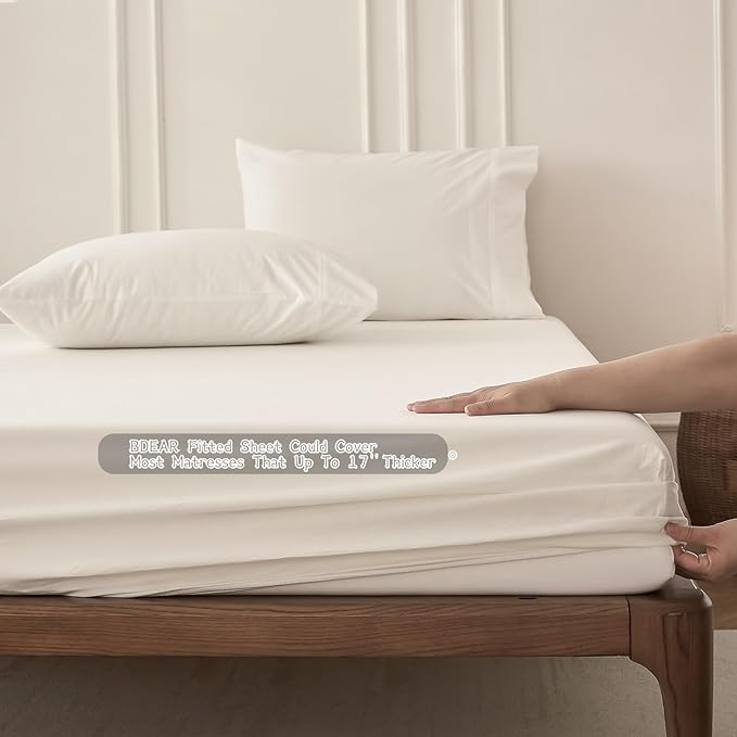 6PS Linen Like Bedding Sheet Sets Off White King Size Cotton Bedding Set Oeko-TEX Standard 100% Washed Cotton Deep Pocket King Size Fitted Sheet Plus Cozy Flat Sheet and 4 Pillowcases