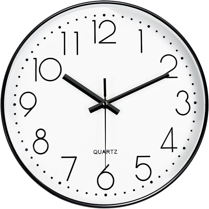 Modern Silent Wall Clock - 12 Inch Wall Clocks Battery Operated Large Number, Non-Ticking Analog Clock with Tempered Glass Quartz Clocks for Living Room Bedroom Office Kitchen, White Black
