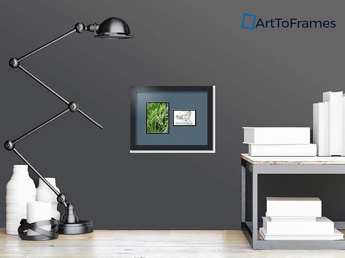 ArtToFrames Collage Photo Frame Double Mat with 1-3.5x5, 5x7 Openings with Satin Black Frame and Dutch Blue mat.