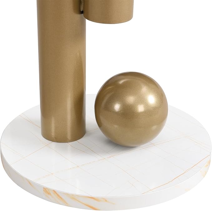 2 Piece Living Room Set, Storage Drawer, Faux Marble Tabletop, Modern Nest Coffee Table Set of 2, White and Gold Oval Coffee and End Table Set with Iron Geometric Base