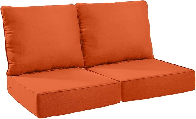 Patio Cushions for Outdoor Furniture - 24×24 Inches High Back and Deep Seating Outdoor Cushion for Patio Chairs Sofa Couch Loveseat Water Resistant(Orange/2 Set/No Button)