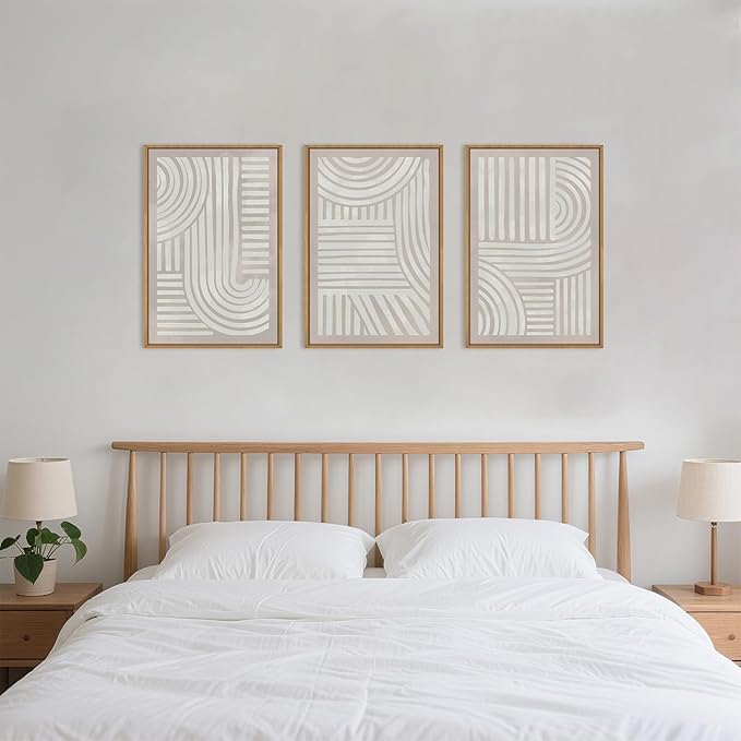 Large Abstract Neutral Geometric Framed Canvas Wall Art,Boho Minimalist Shapes Wall Decor,Modern Lines Artwork,Mid Century Arch Art Print for Living Room,Bedroom,Office-24 x36 x3
