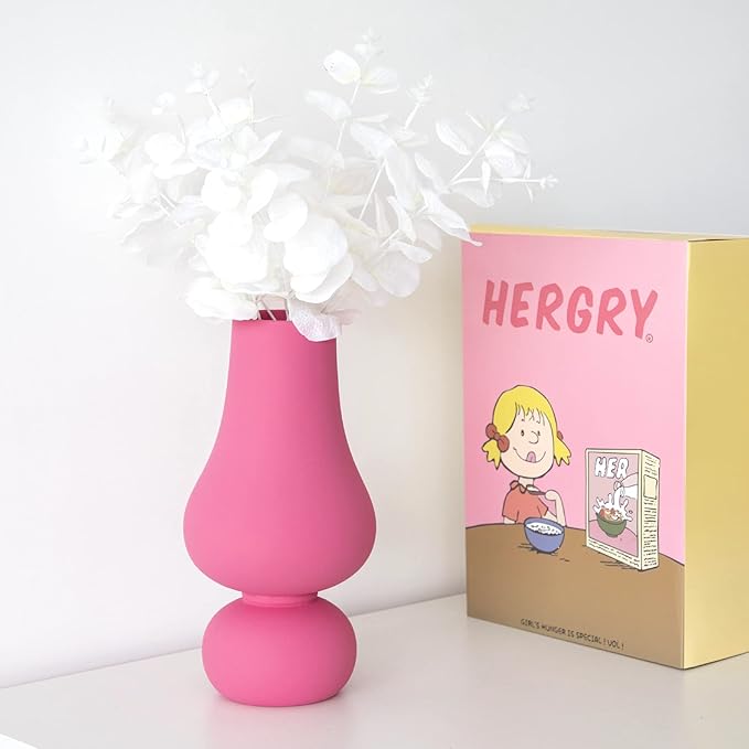 BLOFLO Hot Pink Ceramic Vase, Colorful Ceramic Vase, Modern Dried Flower Vases, Pink Round Vase for Centerpieces Wedding Dinner Table Party Office, Housewarming Gift (2 Layers Pink)