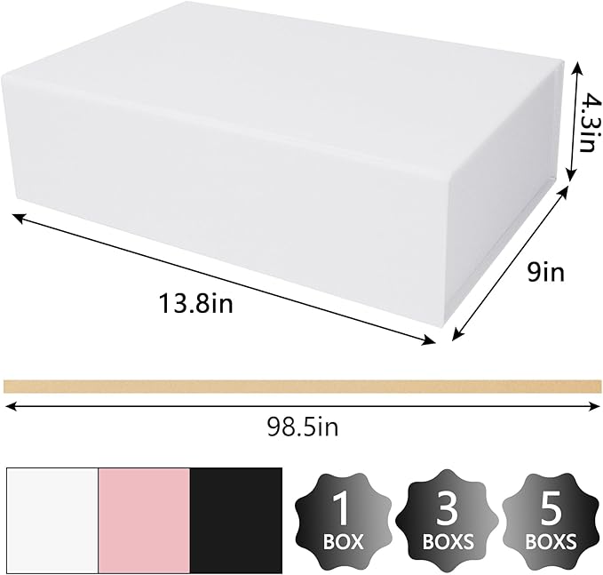 RayofSun White Gift Box,13.8" x 9" x 4.3" Large Groomsmen Proposal Box with Magnetic Closure Lid and Ribbon for Anniversary Wedding Birthday Graduation Festivals (5 Pack)