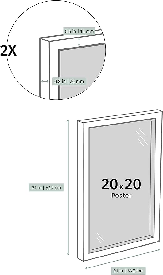 Opposite Wall - 20x20 in - Black Solid Wood Picture Frame - Lightweight, Versatile & Shatterproof - Wall Hanging Photo or Poster Frame - Wall Decor for Office, Gallery & Home