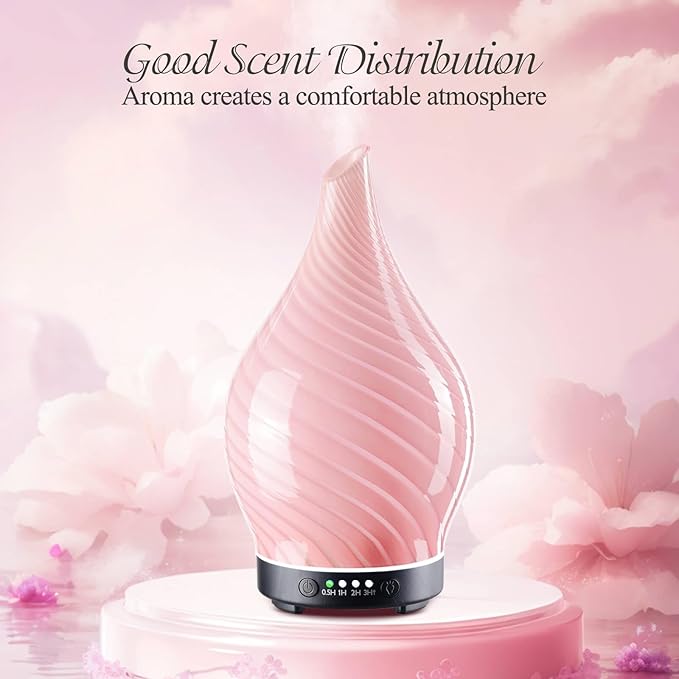 Porseme 150ml Essential Oil Diffuser Glass Color Changing Aroma Air Diffusers Aromatherapy Ultrasonic Cool Mist Humidifier 6 Running Hours Waterless Auto-Off for Sleeping Yoga Office Spa (Pure Pink)
