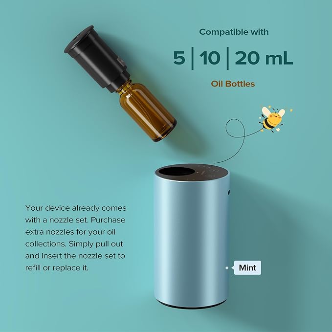 Waterless Essential Oil Diffuser for Home Aromatherapy Scent Diffusers with 3 Countdown Timer Settings or Timer-Off, 3 Mist Levels for Car Room Studio Office, ANX Premium Metal Silver