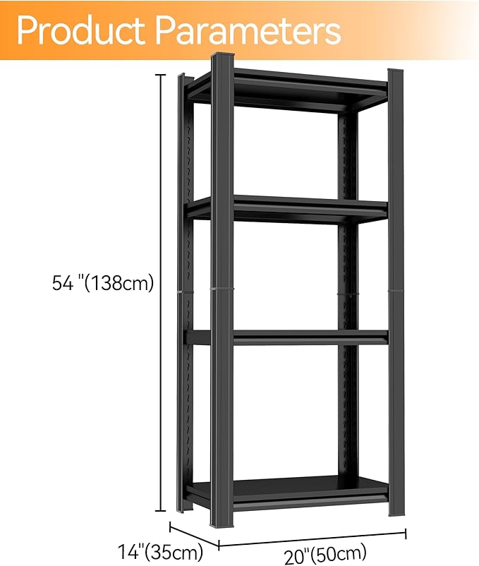 Tall Bookshelf with Open Shelves, Metal Office Book Shelf, Adjustable Organizer Bookcase, Standing Storage Organizer Shelf for Living Room (20" W*14" D*54" H)