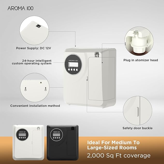 Waterless Diffuser for Essential Oil 2000sq.ft Coverage Nebulizer Nano Air Freshener Smart Diffusers Scent Aromatherapy Diffuser for Home Room Office