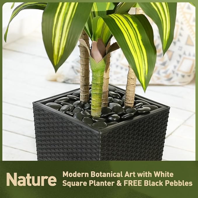 Artificial Dracaena Tree 6FT - UV Resistant Faux Tree with Large Taper Planter & Pebbles - Tall Fake Plants Indoor & Outdoor, Potted Floor Plant for Home Living Room Porch Decor, VN127