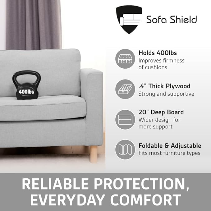 Sofa Shield Couch Support for Sagging Cushions, 20 x 78 Strong Board Inserts for Supporting Oversized Sofas, Foldable and Adjustable Replacement Stuffing Under Couches, Heavy Duty Seat Supporter