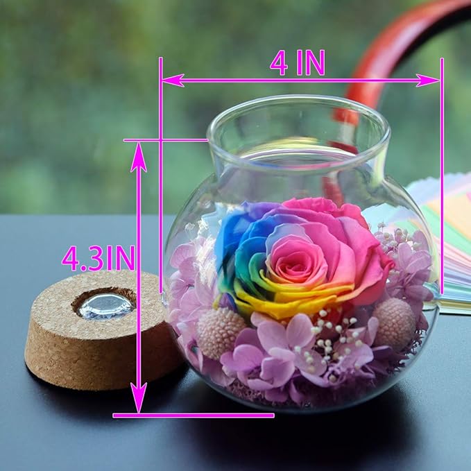 Preserved Real Roses with Colorful Mood Light Wishing Bottle,Eternal Rose，Never Withered Flowers,for Bedroom Party Table Decor, Christmas Anniversary,Valentine's,Mother's Day, (Multi)